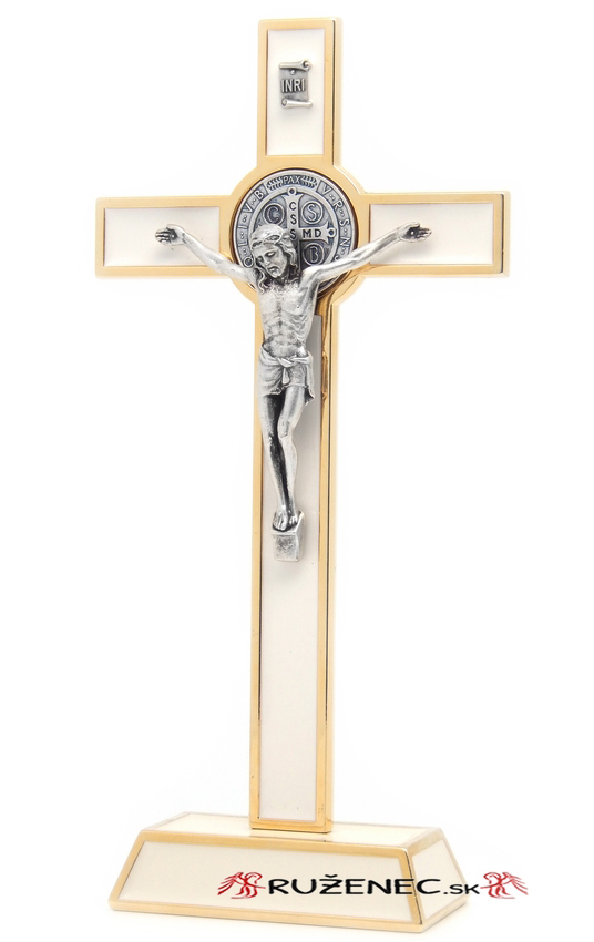 Metallkreuz 21cm - St. Benedict - weiss