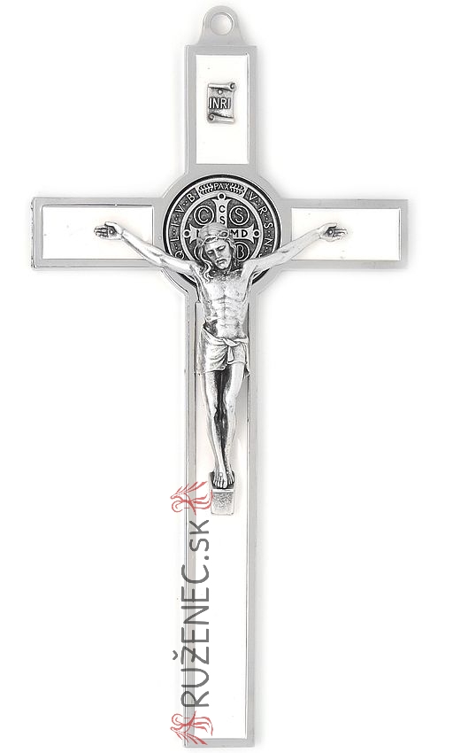 Metallkreuz 20cm - St. Benedict - weiss