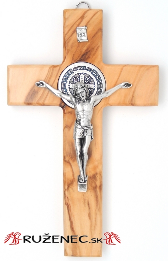 Kreuz aus Olivenholz 21cm - St. Benedict