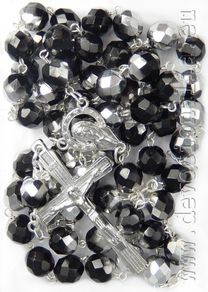 Rosenkranz - 8mm schwarz+silberfarben Geschliffenes Perlen