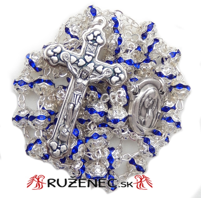Rosenkranz - 6mm Perlen mit Metallkrone - blau