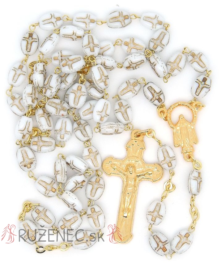 Rosenkranz - weie Perlen mit aufgedrucktem Kreuz