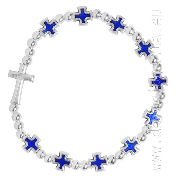 Rosenkranz Armband elastic - blaue Kreuze
