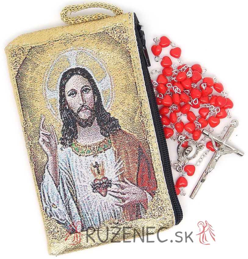 Gewebte Etui mit Rosenkranz - Gttliche Herz Jesu