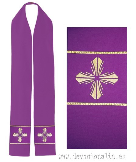 Stola violett mit Stickerei - kreuz