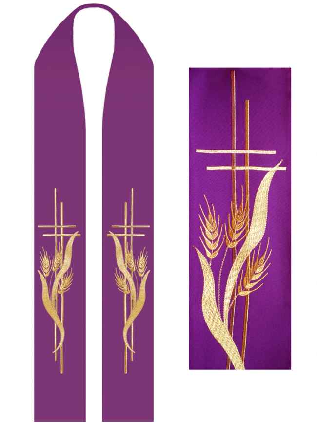 Stola violett mit Stickerei - kreuz + hren Weizen