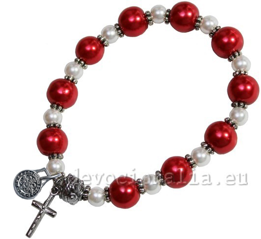 Glass Rosary Bracelet on elastic - red