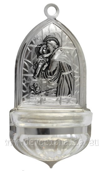 Holy water stoup in glass - St. Anthony