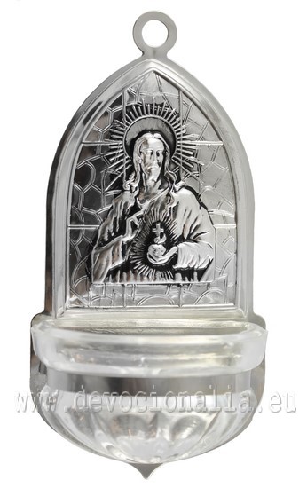 Holy water stoup in glass - Sacred heart of Jesus