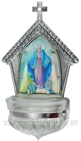 Holy water stoup in glass - Virgin Mary of Miraculous Medal