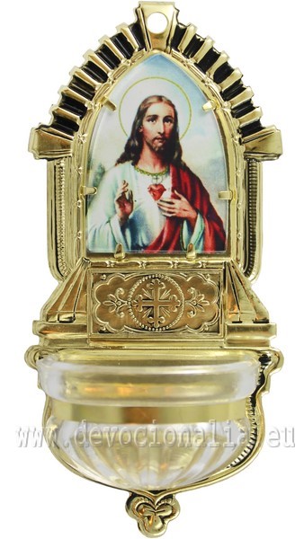 Holy water stoup in glass - Sacred heart of Jesus