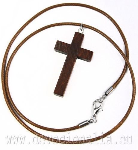 Pendant on Leather Cord - brown cross 4.3cm