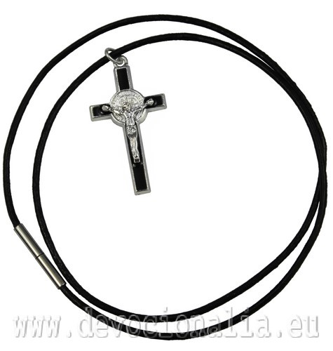 Pendant on Leather Cord - black cross