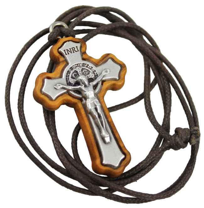 Wooden cross on a string - St. Benedict - 4cm