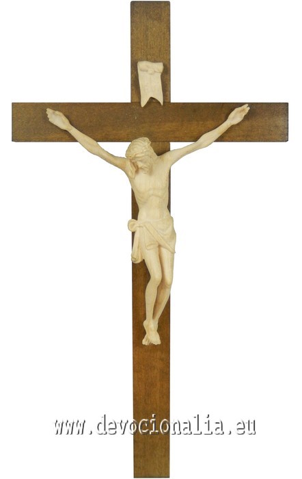 Woodcarving - crucifix with carved corpus - 25X14cm