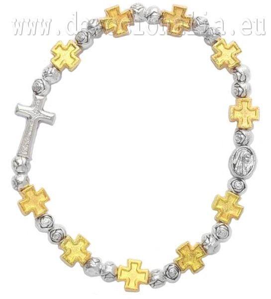 Rosary Bracelet on elastic - gold crosses