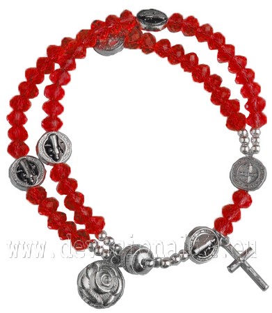 Glass Rosary Bracelet - red