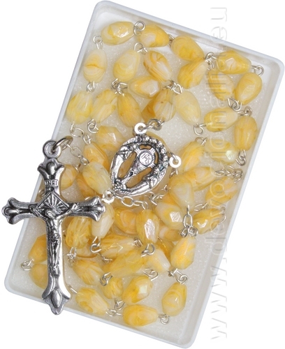 Rosary - 5x8mm yellow Teardrop faceted glass beads