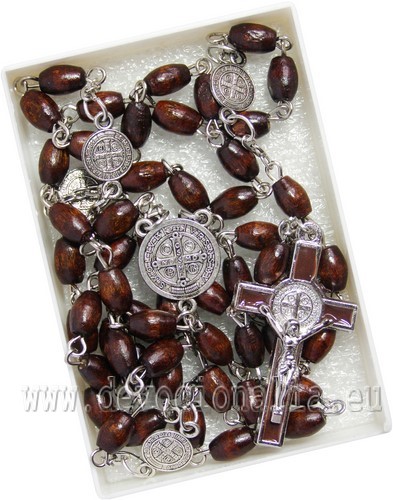 Saint Benedict rosary in dark brown wood - 8x5mm