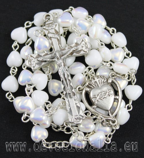 Rosary- White porcelain hearts - 4198