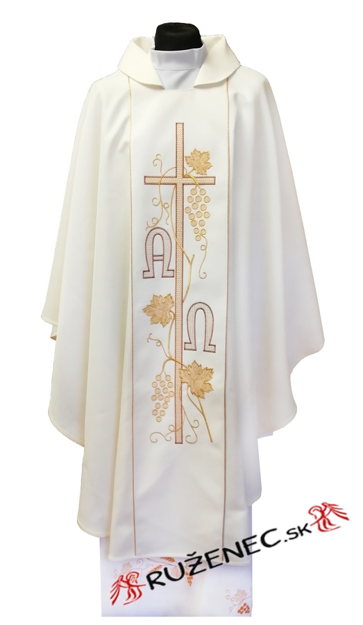 Chasuble white-ecru - embroidery A+Ω + cross