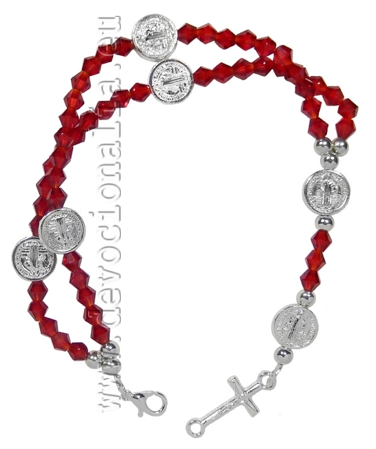 Glass Rosary Bracelet - Benedict - 5 decimal - red