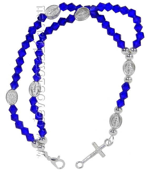 Glass Rosary Bracelet - Benedict - 5 decimal - blue