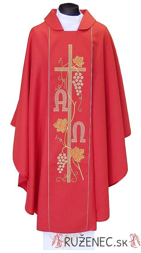 Chasuble red- embroidery A+Ω + kr