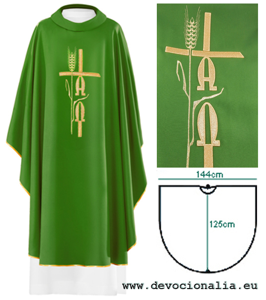 Chasuble green - embroidery A+Ω