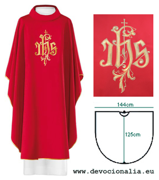Chasuble red- embroidery IHS