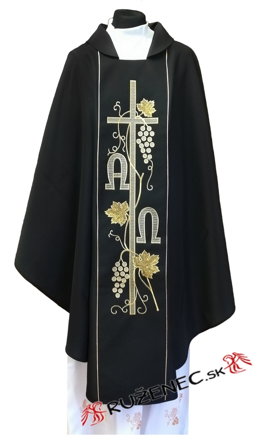 Chasuble Black  - embroidery A+Ω + cross