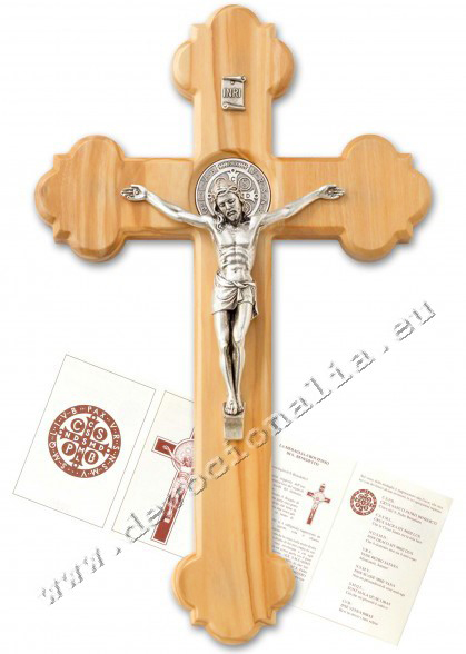 Olive wood cross 23cm - St. Benedict