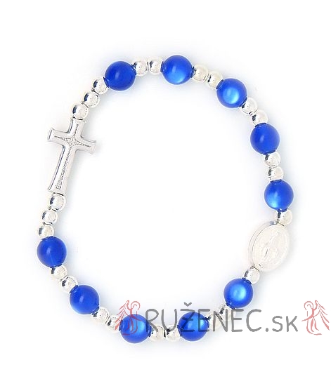 Rosary Bracelet on elastic - childrens - blue pearl