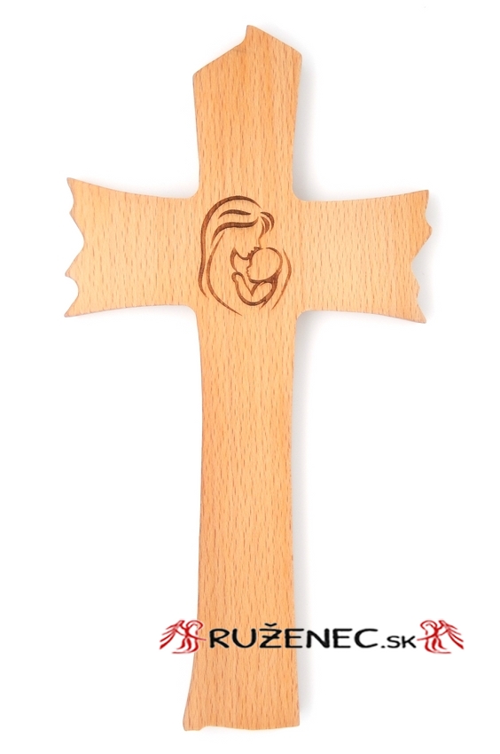 Wood cross 23cm - carved Madona