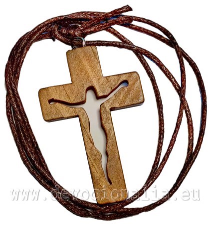 Wooden cross on a string - carved corpus