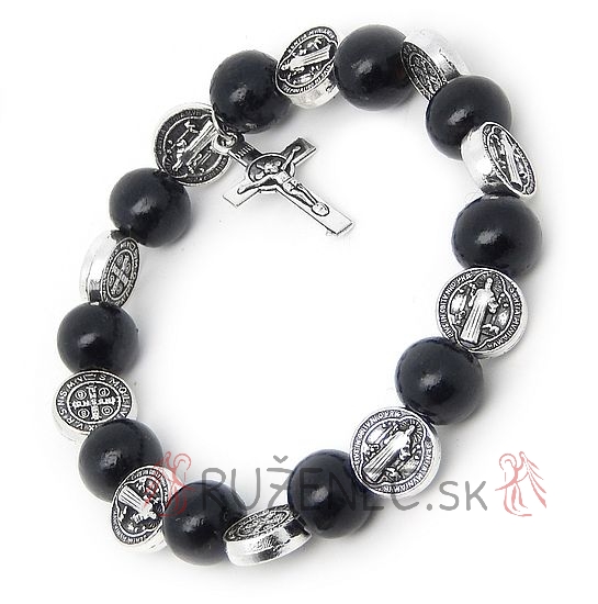 Black Wood Rosary Bracelet on elastic -  St. Benedict beads