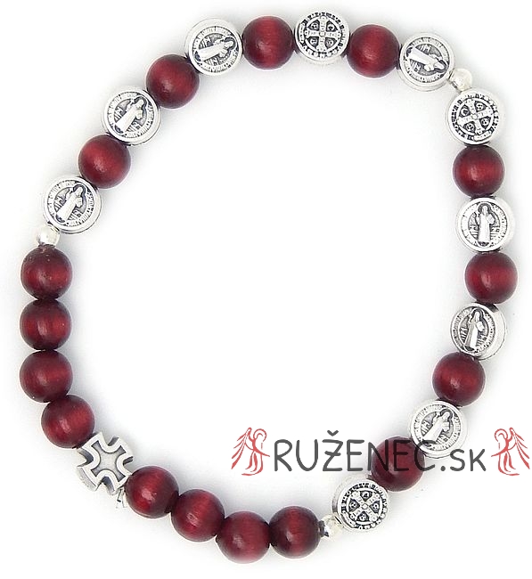 Wood Rosary Bracelet on elastic -  St. Benedict beads - brown