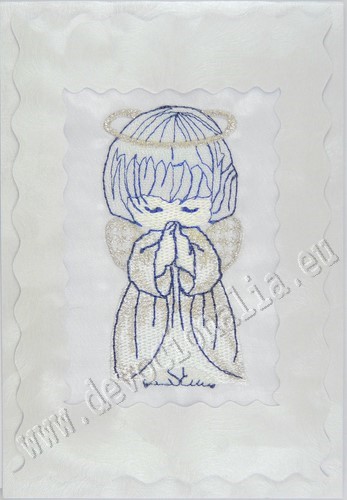 Embroidered greeting card 10x15cm - Angel - Silber
