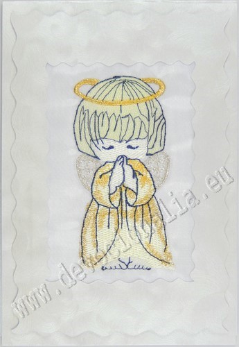 Embroidered greeting card 10x15cm - Angel - gold