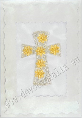 Embroidered greeting card 10x15cm - cross - Gold