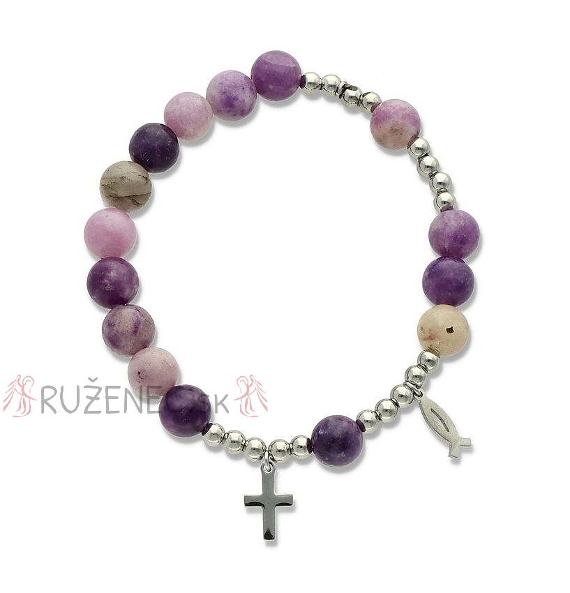 Exclusive Rosary Bracelet on elastic - amethyst pearls