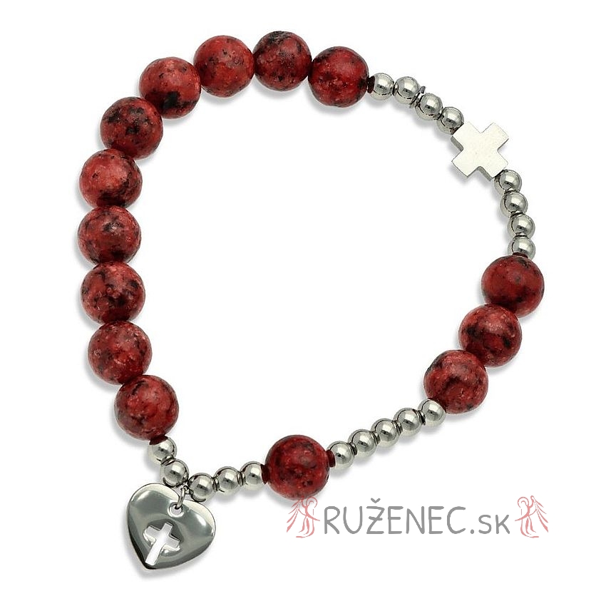 Exclusive Rosary Bracelet on elastic - red jasper pearls