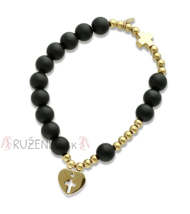 Exclusive Rosary Bracelet on elastic - black agate pearls