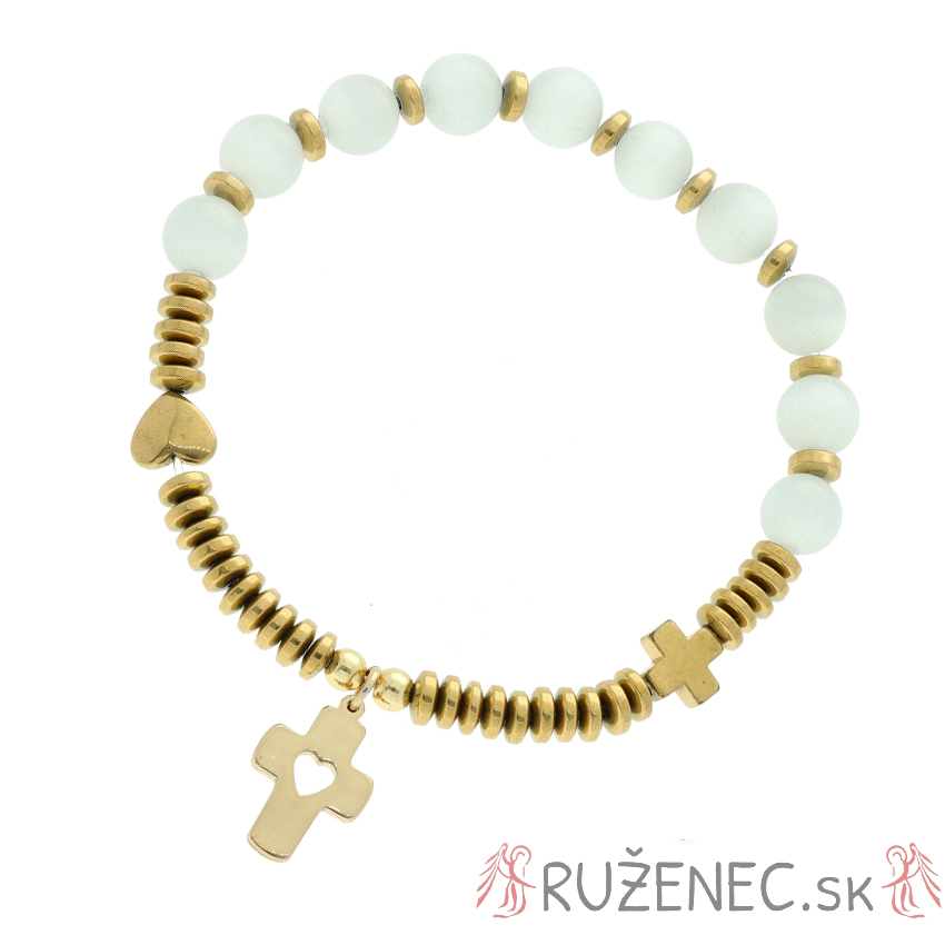 Exclusive Rosary Bracelet on elastic - cats eye pearls - white