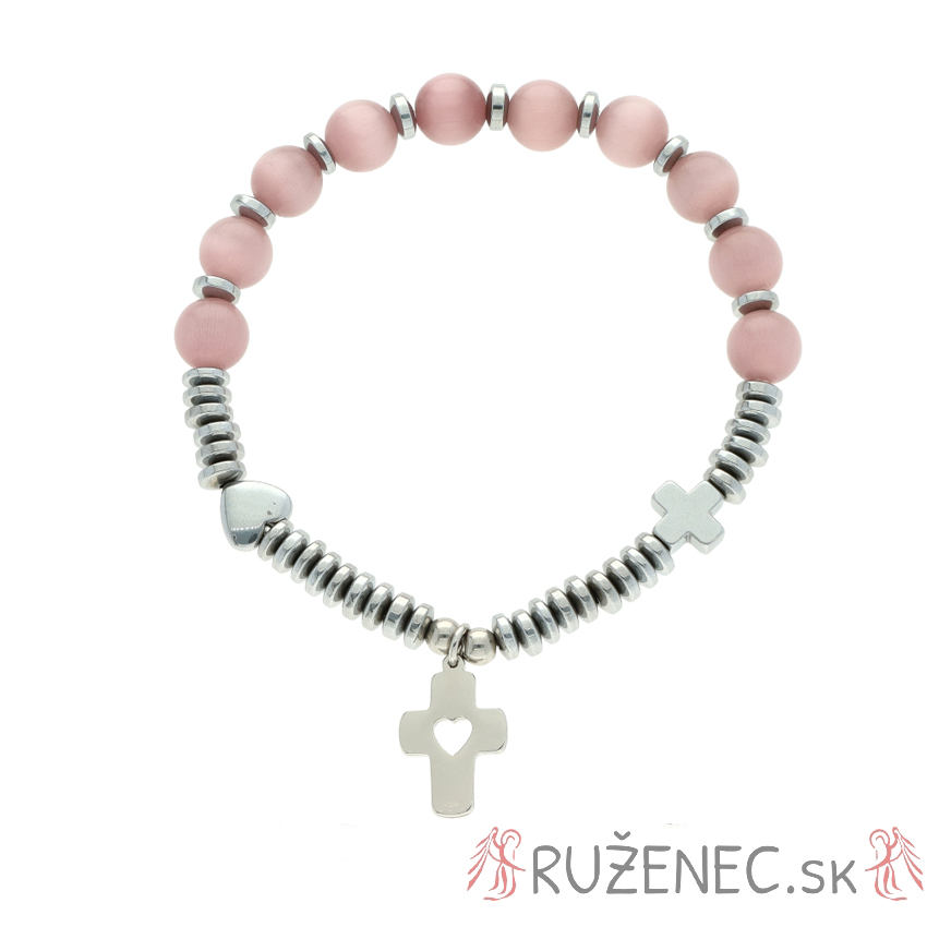 Exclusive Rosary Bracelet on elastic - cats eye pearls