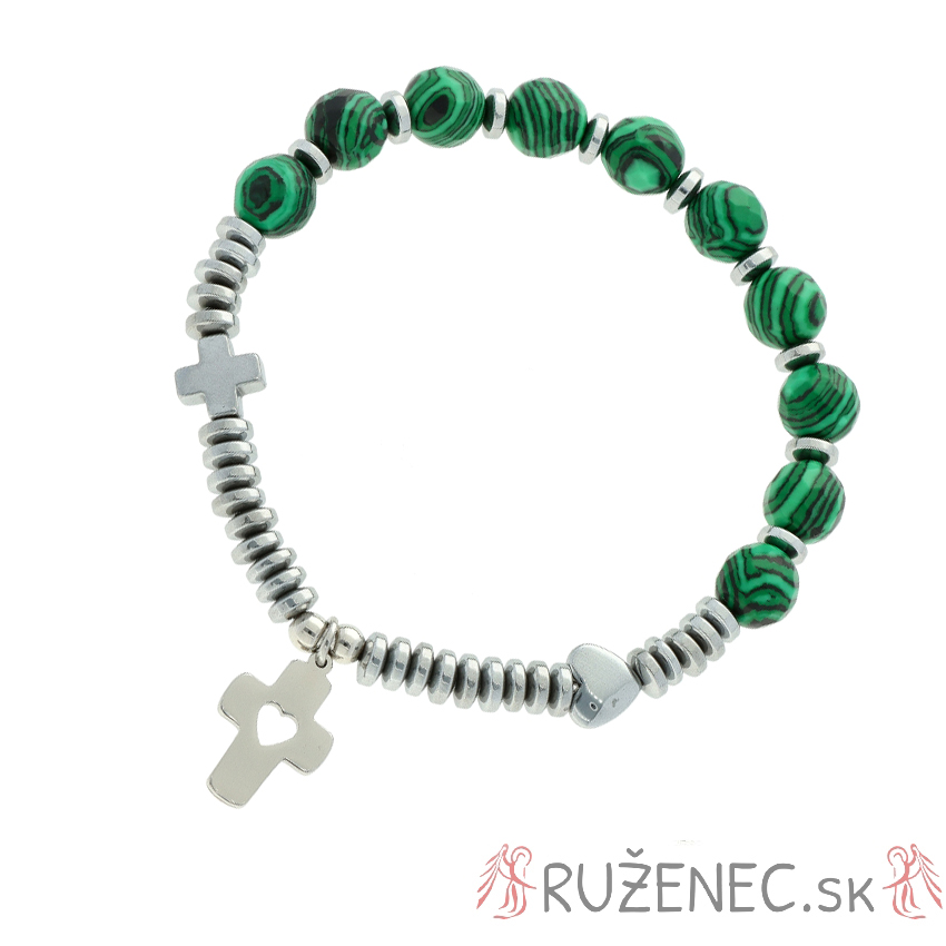 Exclusive Rosary Bracelet on elastic - malachite (imitation) pea