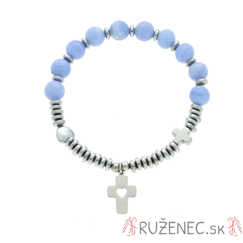 Exclusive Rosary Bracelet on elastic - light blue agate pearls