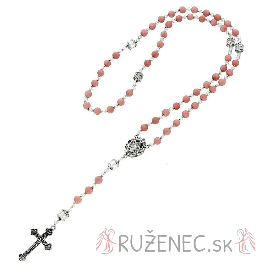 Exclusive Rosary on elastic - coral jadeitepearls