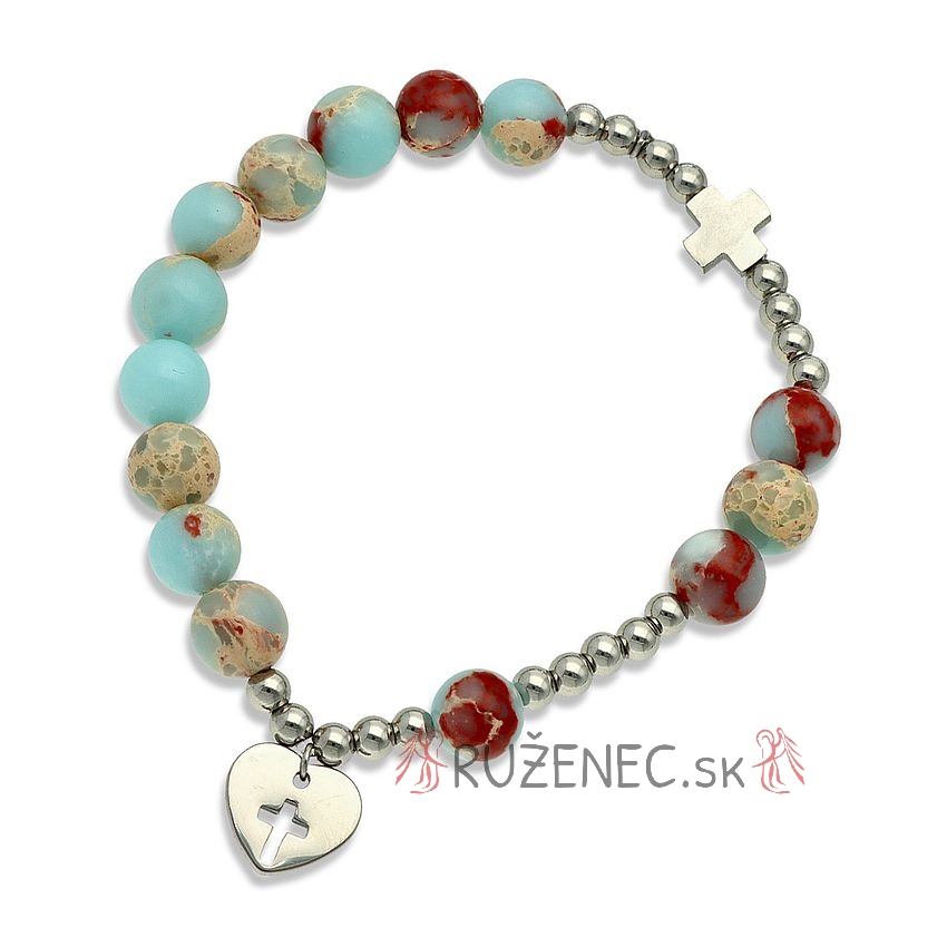 Exclusive Rosary Bracelet on elastic - aqua terra jaspis pearls
