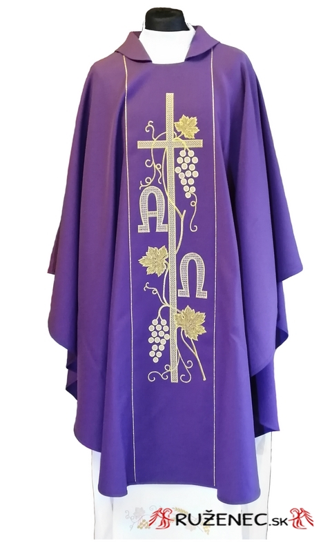 Chasuble violet - embroidery A+Ω + cross